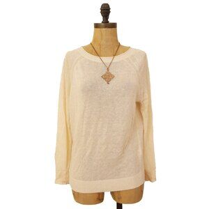 J Crew Summerweight Linen Blend Sweater Top Size XXS Crew Neck Ivory EUC B81